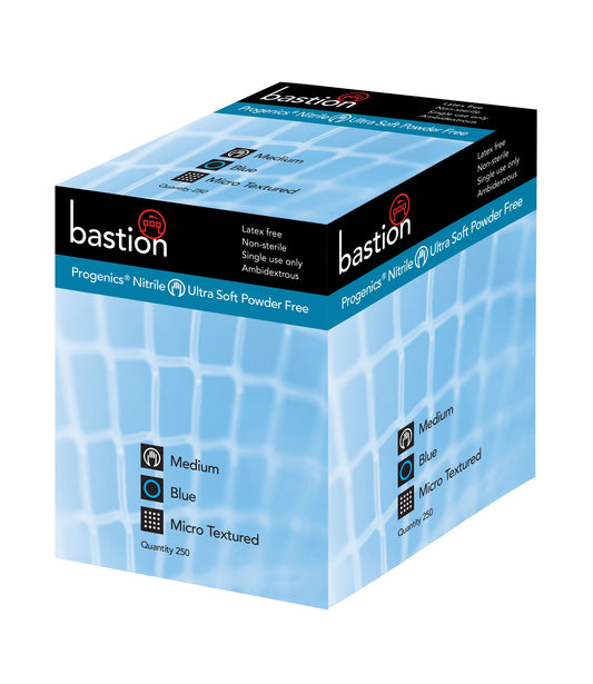 Bastion Pacific - Nitrile Ultrasoft Gloves Blue Powderfree Progenics - 1 x Ctn (8 boxes/2000 gloves)